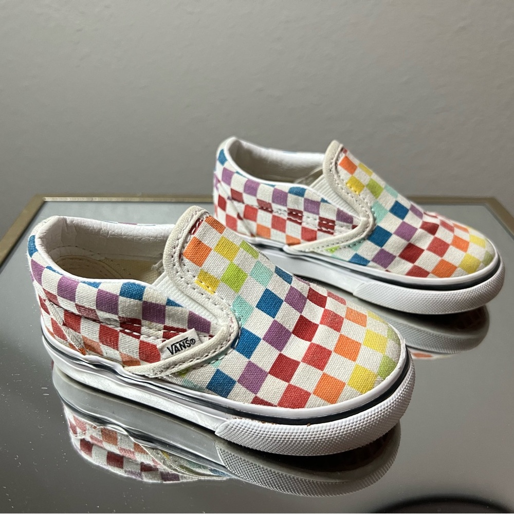 Rainbow Checkered Kids Vans